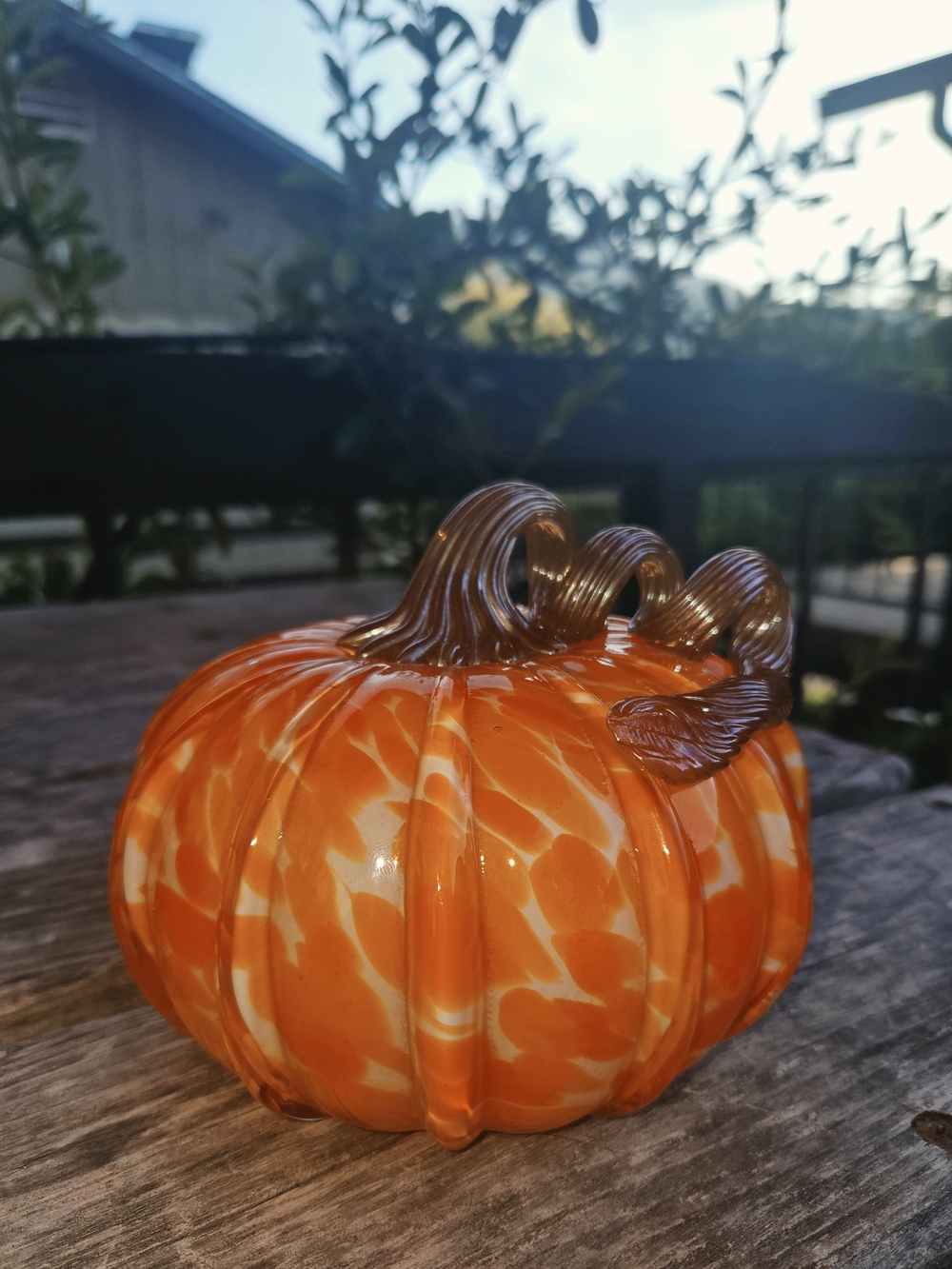 Handblown Orange Art Glass Pumpkin - Fall Decor